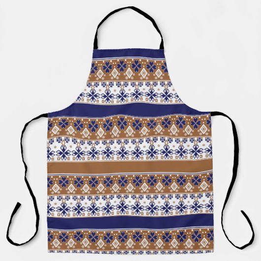 北欧ストライプの模様の茶色 エプロン (正面)