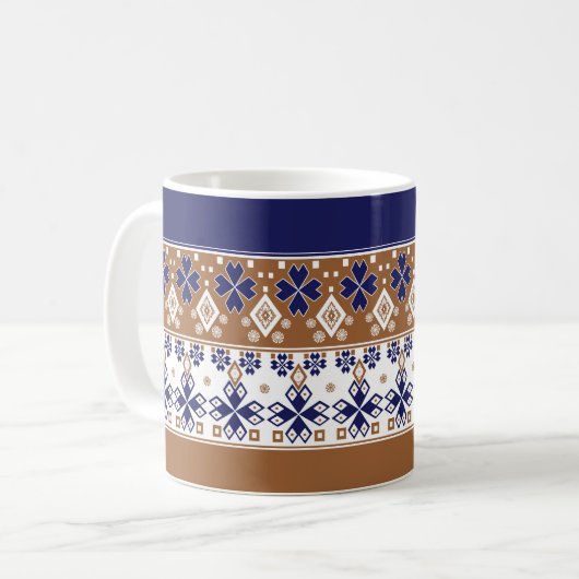 北欧ストライプの模様の茶色 コーヒーマグカップ (正面左)