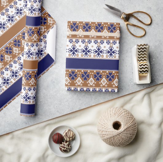 北欧ストライプの模様の茶色 ラッピングペーパー (クラフト)