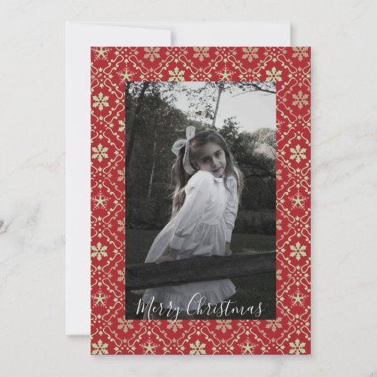 北欧スノーフレークエレガントレッド1フォトトレンディー シーズンカード (正面)