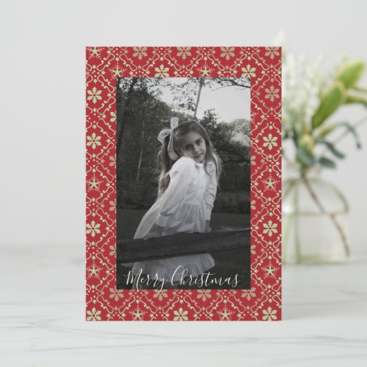 北欧スノーフレークエレガントレッド1フォトトレンディー シーズンカード (スタンド正面)