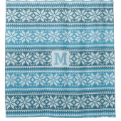 北欧スノーフレークブルーフェイクニットセーターモノグラム シャワーカーテン (正面)