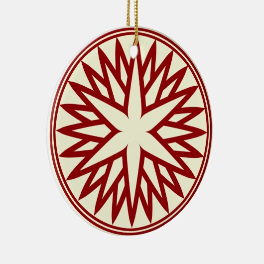 北欧スノーフレーク(アイボリー上の赤) パーソナライズされた セラミックオーナメント (右)