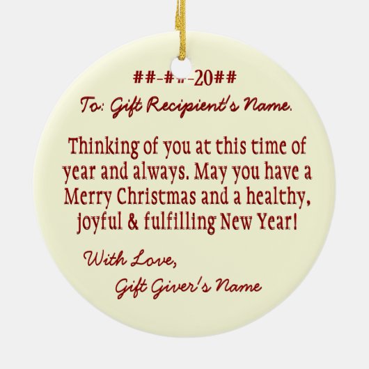 北欧スノーフレーク(アイボリー上の赤) パーソナライズされた セラミックオーナメント (裏面)