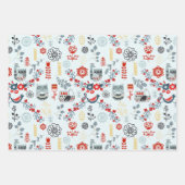 北欧スラブフォークアートバーズプラントフラワーズブルー ラッピングペーパーシート (正面2)