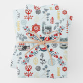 北欧スラブフォークアートバーズプラントフラワーズブルー ラッピングペーパーシート (インサイチュ)