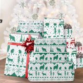 北欧セーターグリーンウィンターアニマルホワイト ラッピングペーパー