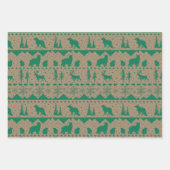 北欧セーターグリーンブラックベージュウィンターアニマルズ ラッピングペーパーシート (正面3)