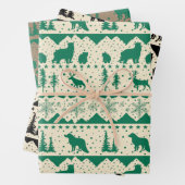 北欧セーターグリーンブラックベージュウィンターアニマルズ ラッピングペーパーシート (インサイチュ)
