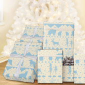 北欧セータースカイブルーウィンターアニマルベージュ ラッピングペーパー