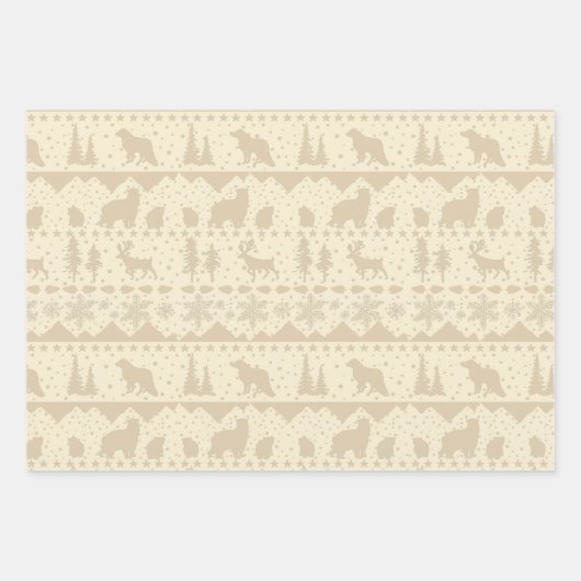 北欧セーターニュートラルクラフトベージュウィンターアニマルズ ラッピングペーパーシート (正面3)