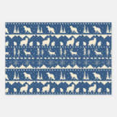 北欧セーターベージュネイビー&金ゴールド冬季動物 ラッピングペーパーシート (正面3)