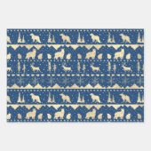 北欧セーターベージュネイビー&金ゴールド冬季動物 ラッピングペーパーシート (正面3)