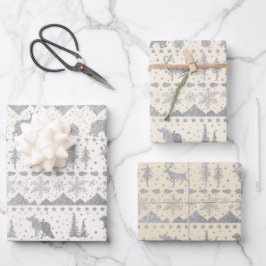 北欧セーター中性ベージュシルバーウィンター動物 ラッピングペーパーシート