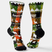 北欧セーター冬の動物グリーンオレンジプレイド ソックス (傾斜あり)