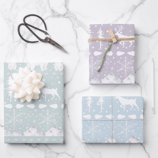 北欧セーター冬の動物パステルカラー ラッピングペーパーシート (正面)