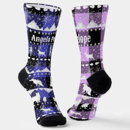 北欧セーター冬の動物パープルバイオレットプレイド ソックス