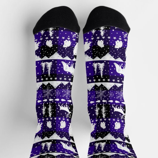 北欧セーター冬の動物パープルバッファロープレイド ソックス (上部)