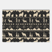 北欧セーター冬の動物ブラックベージュ&レッド ラッピングペーパーシート (正面3)