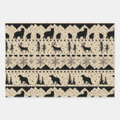 北欧セーター冬の動物ブラックベージュ&レッド ラッピングペーパーシート (正面)