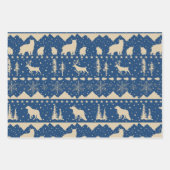 北欧セーター冬の動物ベージュ&ネイビーブルー ラッピングペーパーシート (正面3)