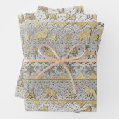 北欧セーター冬の動物飼育金ゴールド銀 ラッピングペーパーシート (インサイチュ)