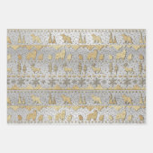 北欧セーター冬の動物飼育金ゴールド銀 ラッピングペーパーシート (正面3)