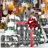 北欧セーター灰色の格子白い冬の動物 ラッピングペーパー