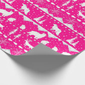 北欧セーター熱いピンクと白い冬の動物 ラッピングペーパー (角)