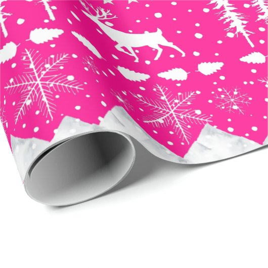 北欧セーター熱いピンクと白い冬の動物 ラッピングペーパー (ロールコーナー)
