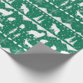 北欧セーター白い冬の動物の森グリーン ラッピングペーパー (角)