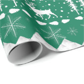 北欧セーター白い冬の動物の森グリーン ラッピングペーパー (ロールコーナー)