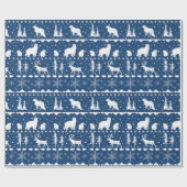 北欧セーター白い冬の動物ネイビーブルー ラッピングペーパー (フラット)
