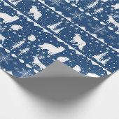 北欧セーター白い冬の動物ネイビーブルー ラッピングペーパー (角)