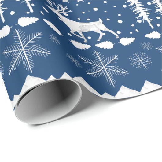 北欧セーター白い冬の動物ネイビーブルー ラッピングペーパー (ロールコーナー)