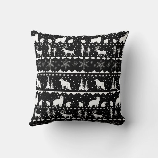 北欧セーター白い冬の動物ブラック クッション (裏面)