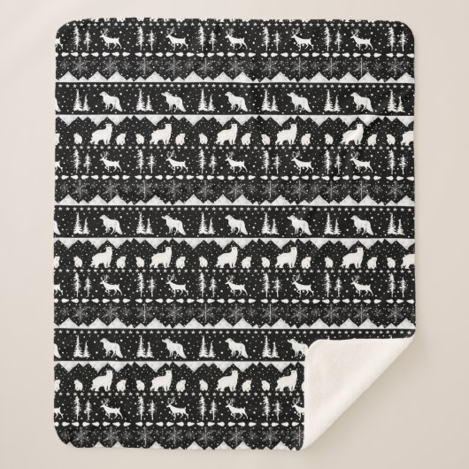 北欧セーター白い冬の動物ブラック シェルパブランケット (正面)