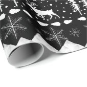 北欧セーター白い冬の動物ブラック ラッピングペーパー (ロールコーナー)