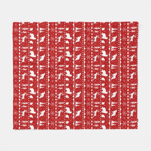 北欧セーター白い冬の動物レッド フリースブランケット (正面(横))