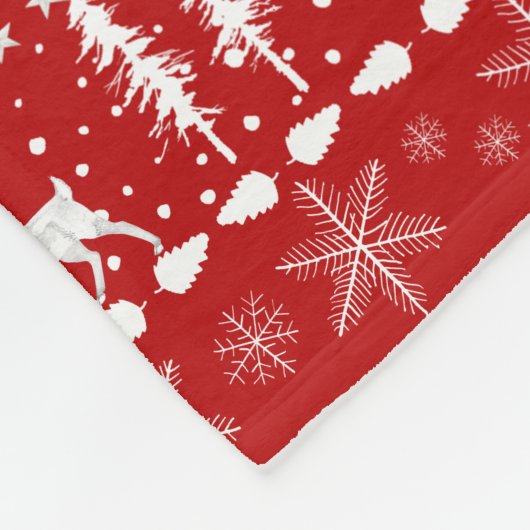 北欧セーター白い冬の動物レッド フリースブランケット (角)