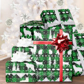 北欧セーター緑のバッファロープレイド冬の動物 ラッピングペーパー