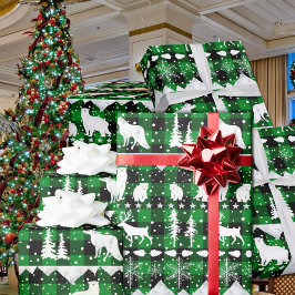 北欧セーター緑のバッファロープレイド冬の動物 ラッピングペーパー