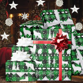 北欧セーター緑のバッファロープレイド冬の動物 ラッピングペーパー