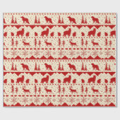 北欧セーター赤い冬の動物クリーミーベージュ ラッピングペーパー (フラット)