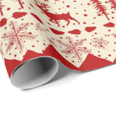 北欧セーター赤い冬の動物クリーミーベージュ ラッピングペーパー (ロールコーナー)