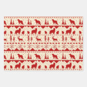 北欧セーター赤グリーン&ベージュウィンター動物 ラッピングペーパーシート (正面)