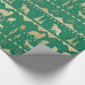 北欧セーター金ゴールド冬動物林グリーン ラッピングペーパー (角)