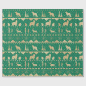 北欧セーター金ゴールド冬動物林グリーン ラッピングペーパー (フラット)