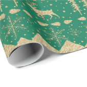 北欧セーター金ゴールド冬動物林グリーン ラッピングペーパー (ロールコーナー)