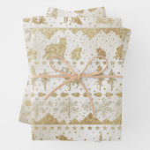 北欧セーター金ゴールド冬動物真珠ホワイト ラッピングペーパーシート (インサイチュ)